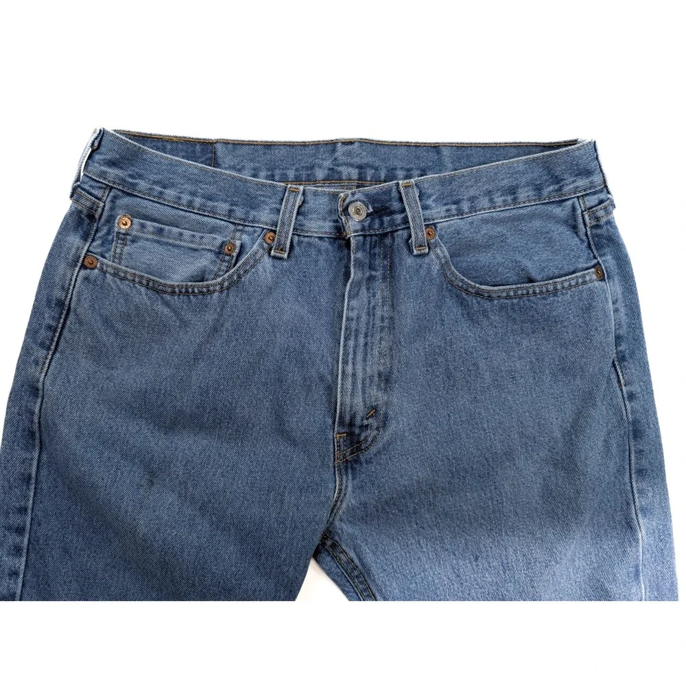 Levi's 505 Regular Fit Blue Denim Straight Leg Distressed Jeans Men's Size 34x30